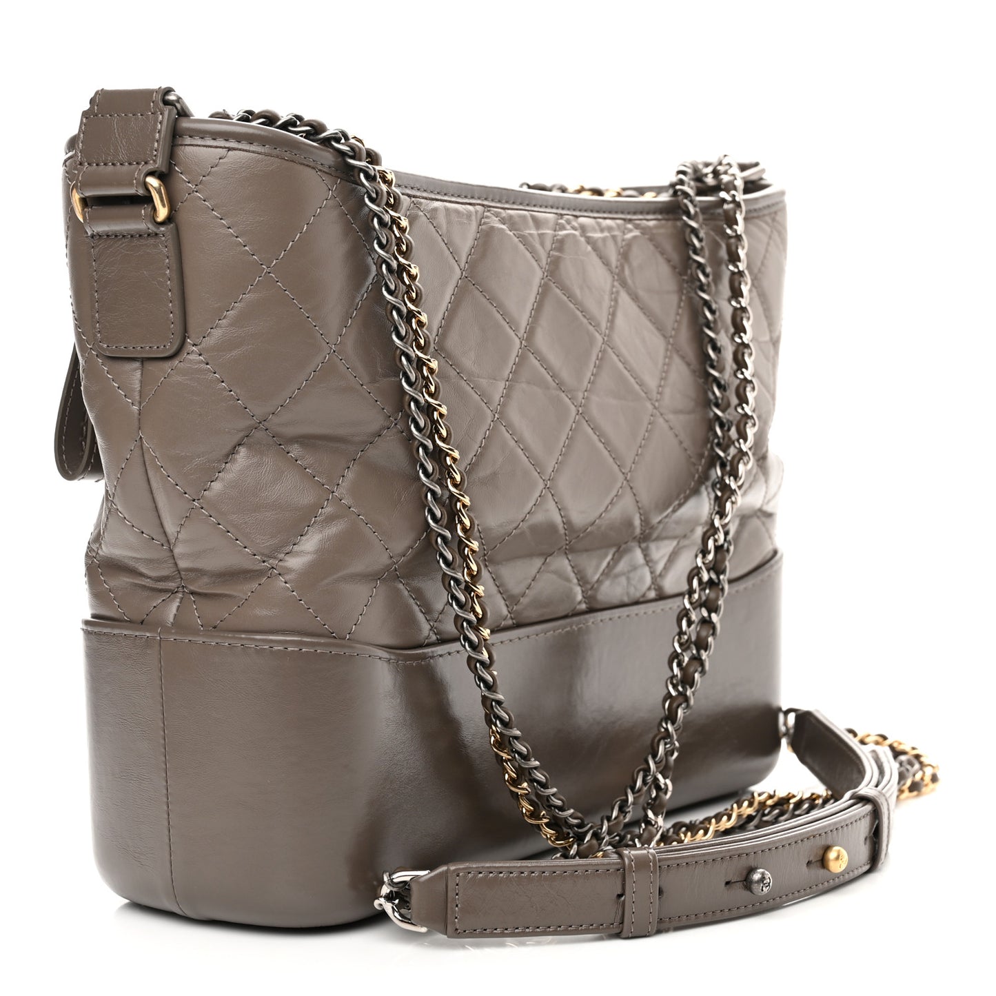 Aged Calfskin Quilted Medium Gabrielle Hobo Grey