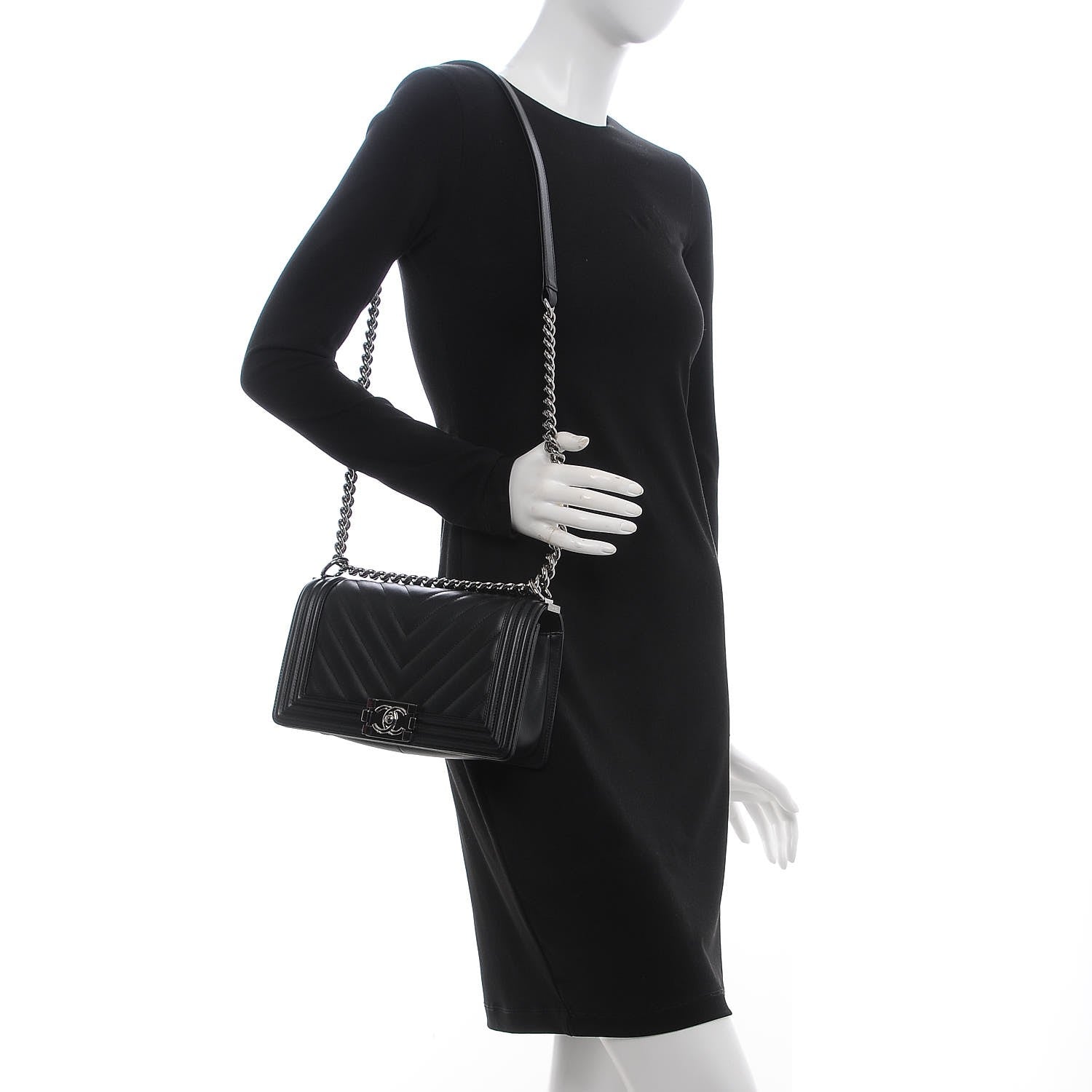 Chanel Calfskin Chevron Quilted Medium Boy Flap Black 2 of 8