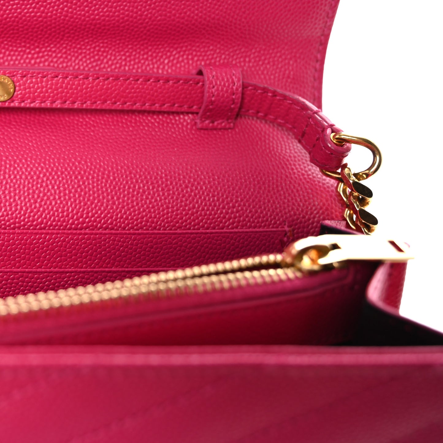 Grain De Poudre Matelasse Chevron Monogram Chain Wallet Lipstick Fuchsia