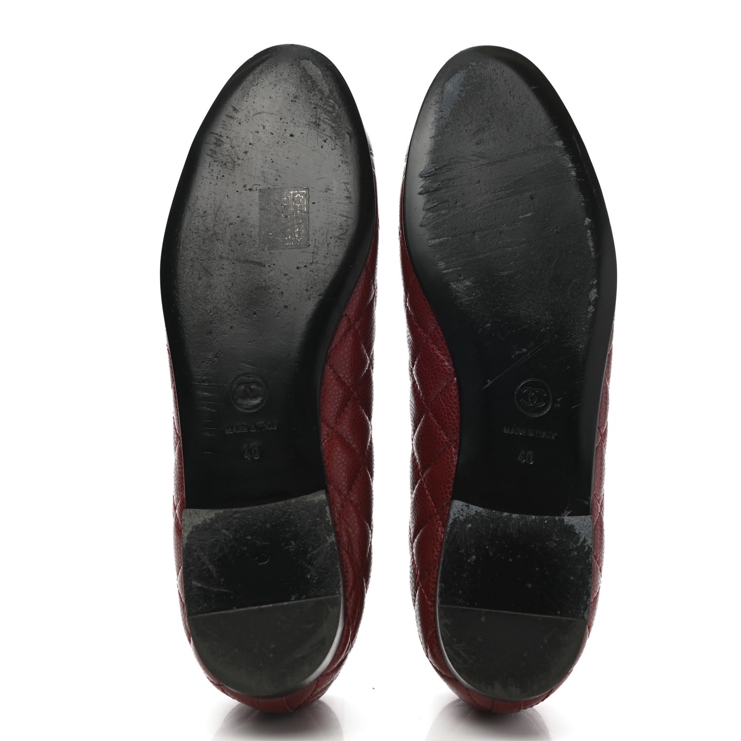 Caviar Quilted CC Cap Toe Ballerina Flats 40 Black Red