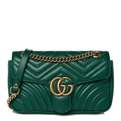 Gucci Calfskin Matelasse Small GG Marmont Shoulder Bag Emerald Green 1 of 11