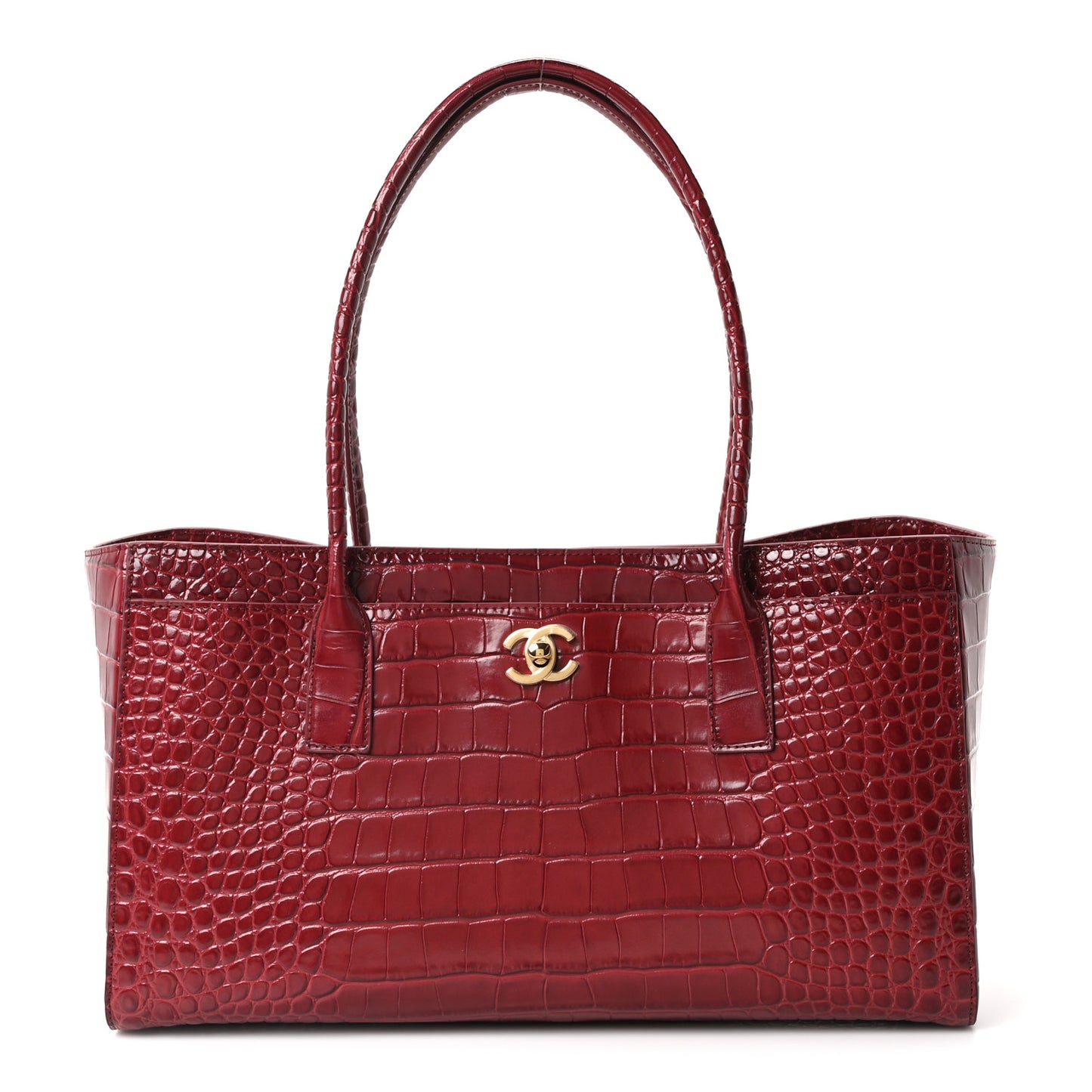 Calfskin Crocodile Embossed Archetype Small Shopping Tote Burgundy