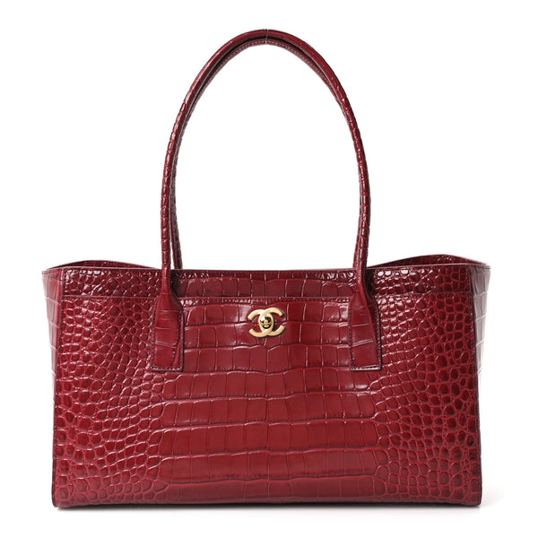ト*ト様 シャネル CHANEL バーガンディ スパンコール トートバッグ Chanel Calfskin Crocodile Embossed Archetype Small Shopper Tote