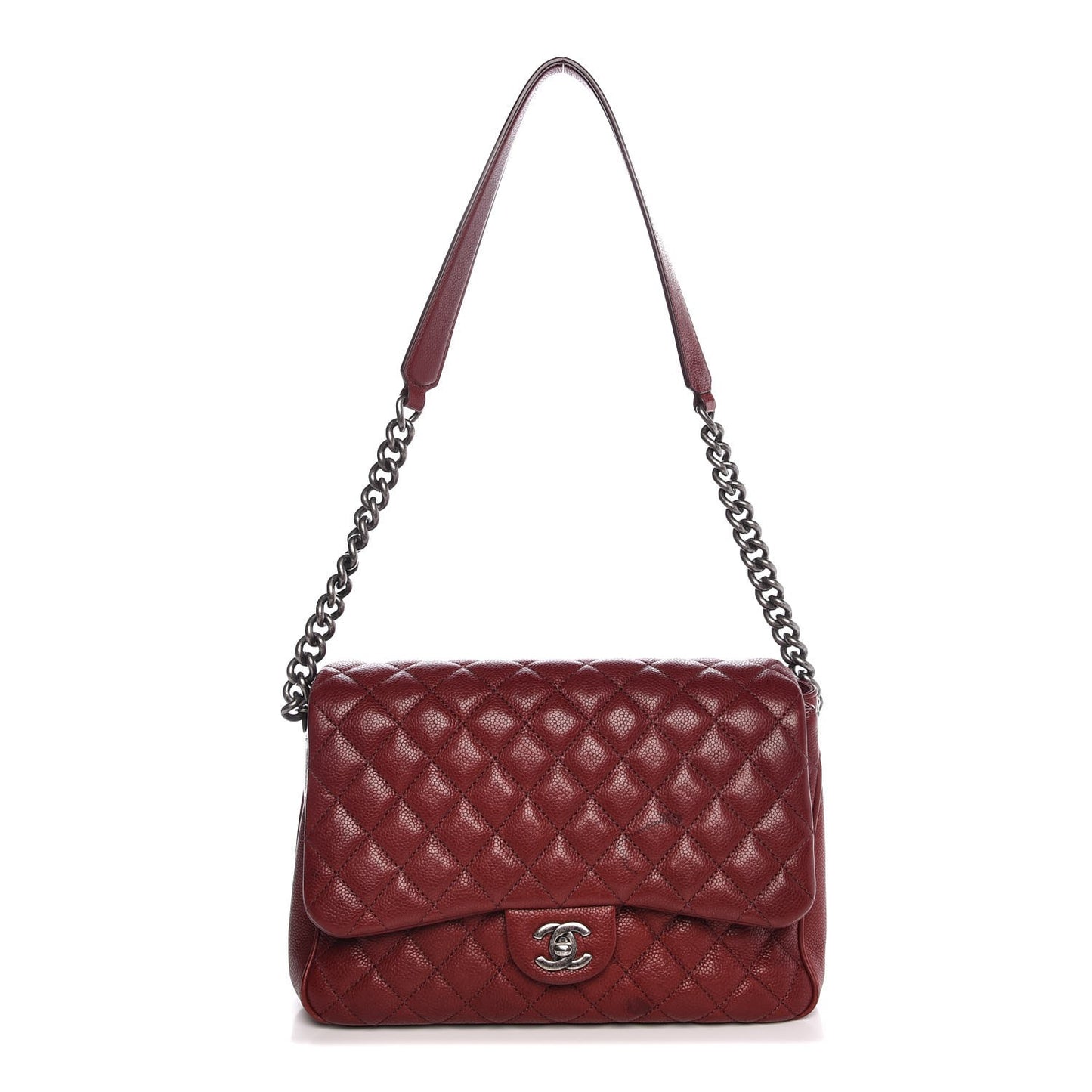 Caviar Quilted Medium Rock In Rome Single Flap Dark Red