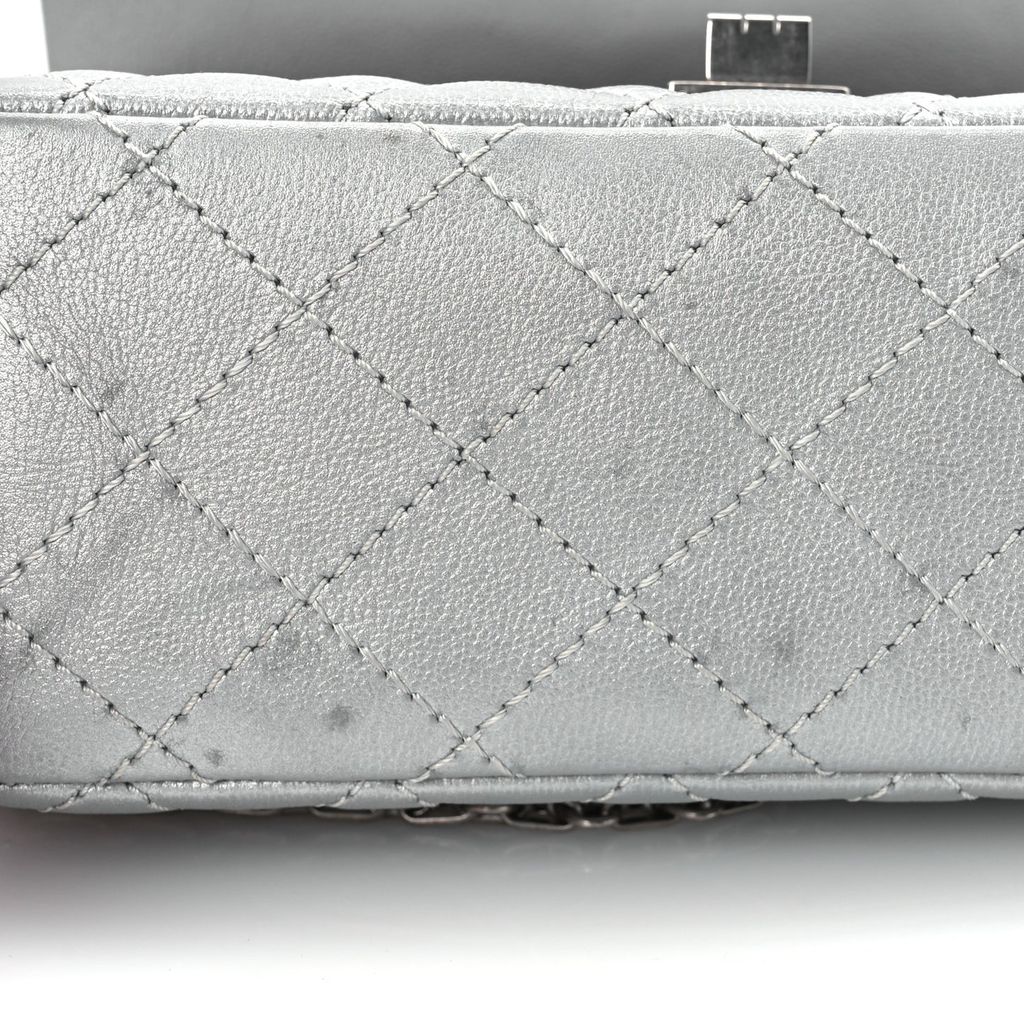 Metallic Grained Calfskin Quilted 2.55 Reissue Mini Flap Silver