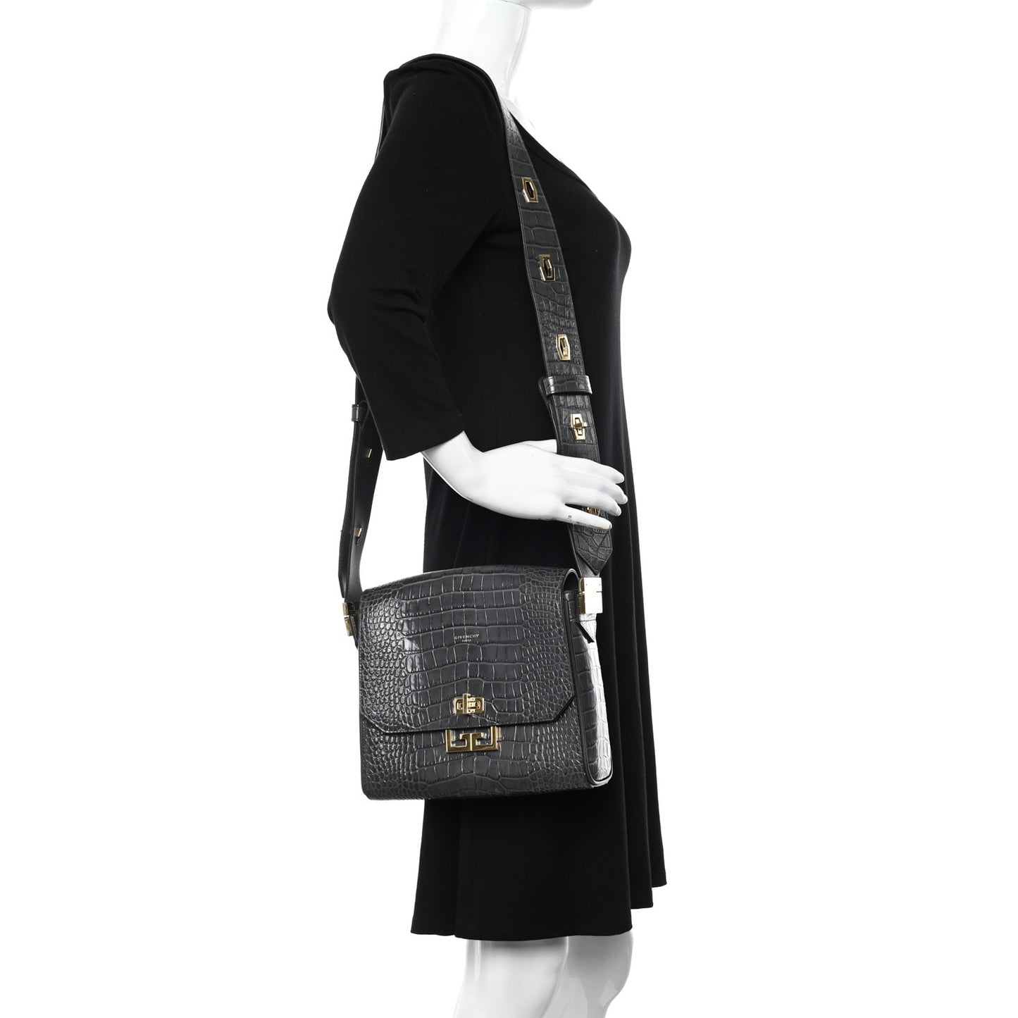 Calfskin Crocodile Embossed Medium Eden Storm Grey