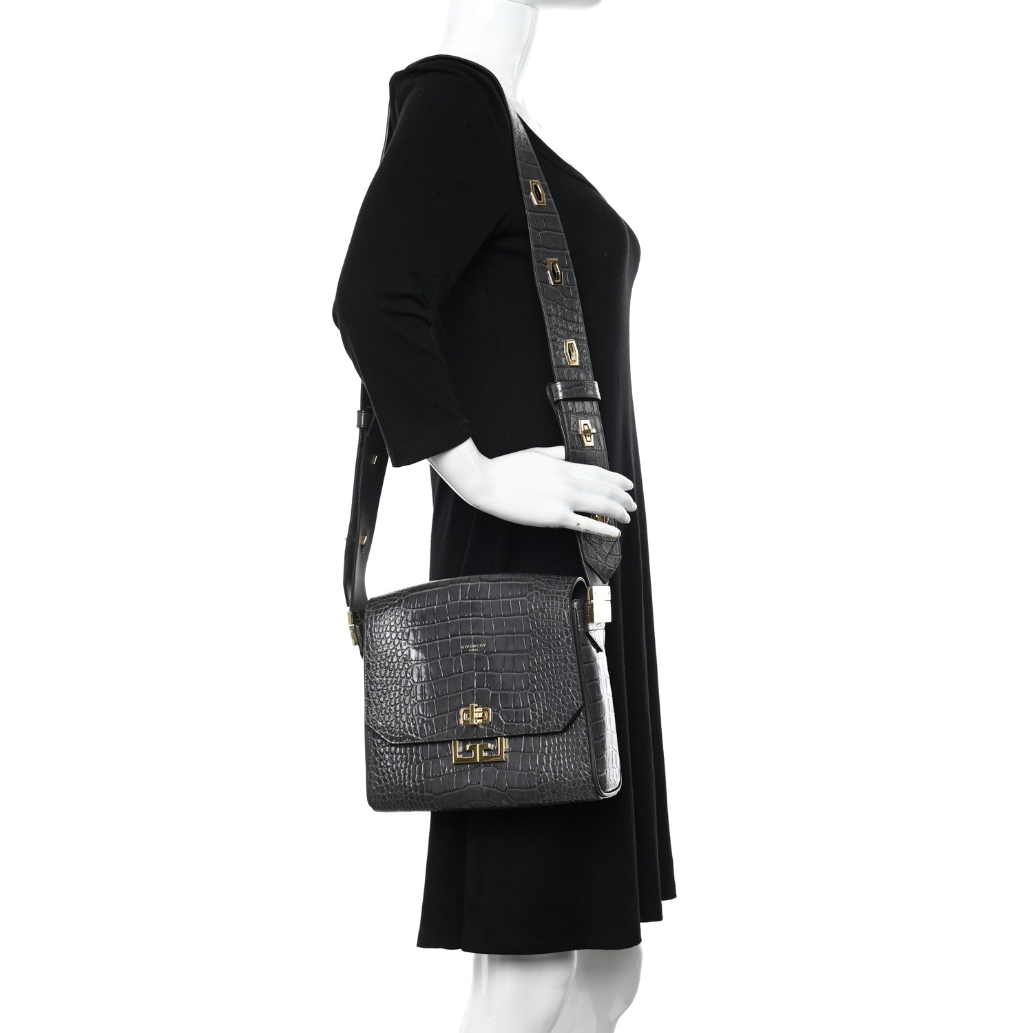 Givenchy Calfskin Crocodile Embossed Medium Eden Storm Grey 3 of 15