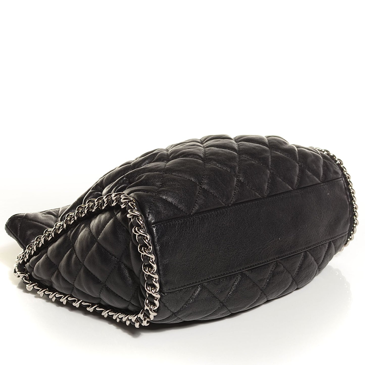 Washed Lambskin Chain Around Hobo Black