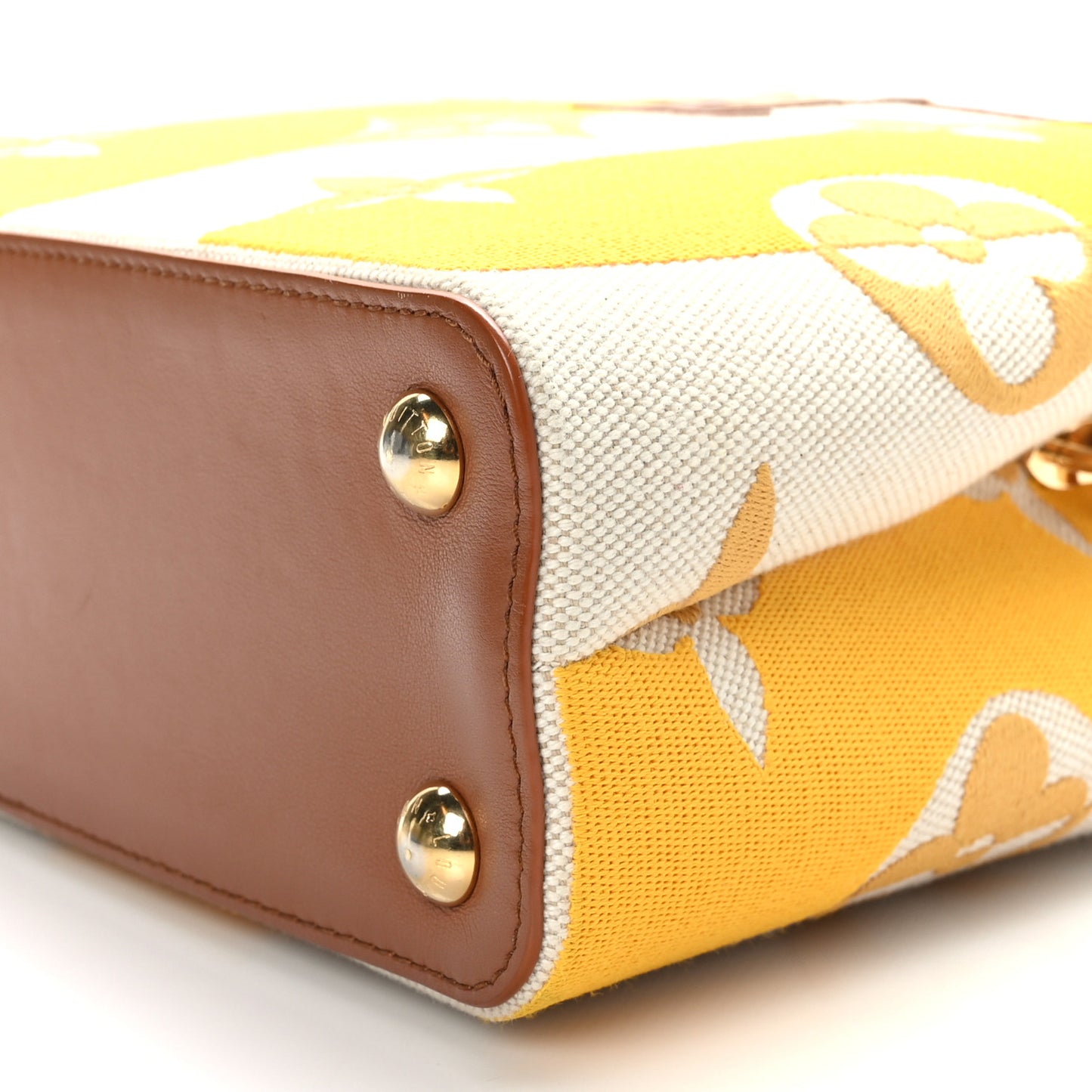 Canvas Calfskin Embroidered Braided Monogram Capucines BB Ecru Jaune