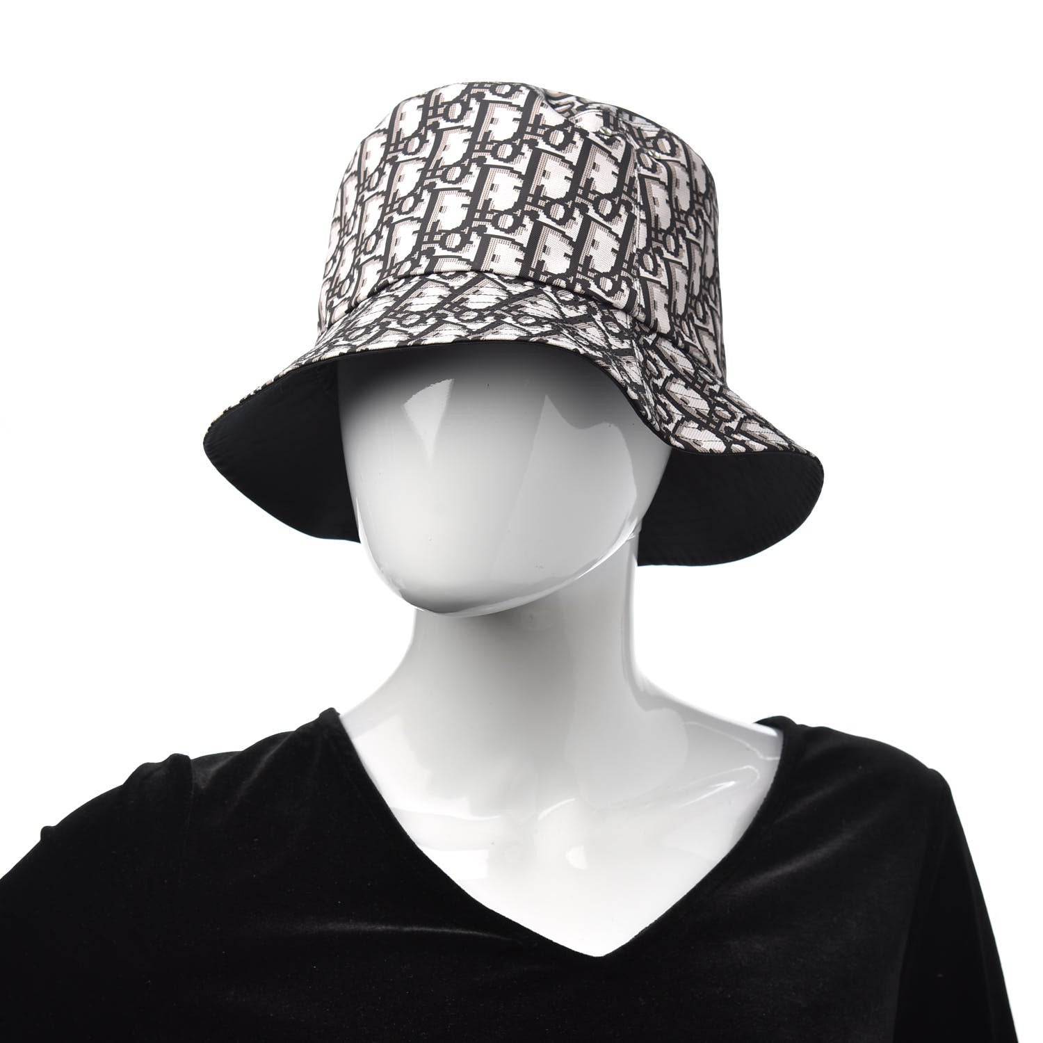 Christian Dior Polyester Cotton Oblique Teddy-D Brim Bucket Hat 58 Black 2 of 7