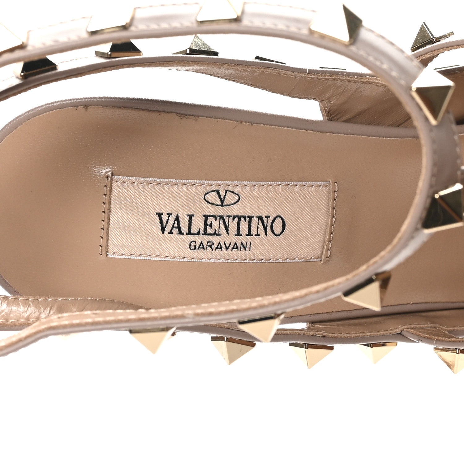 Valentino Garavani Pebbled Calfskin Rockstud Ankle Strap Pumps 40 Poudre 7 of 8