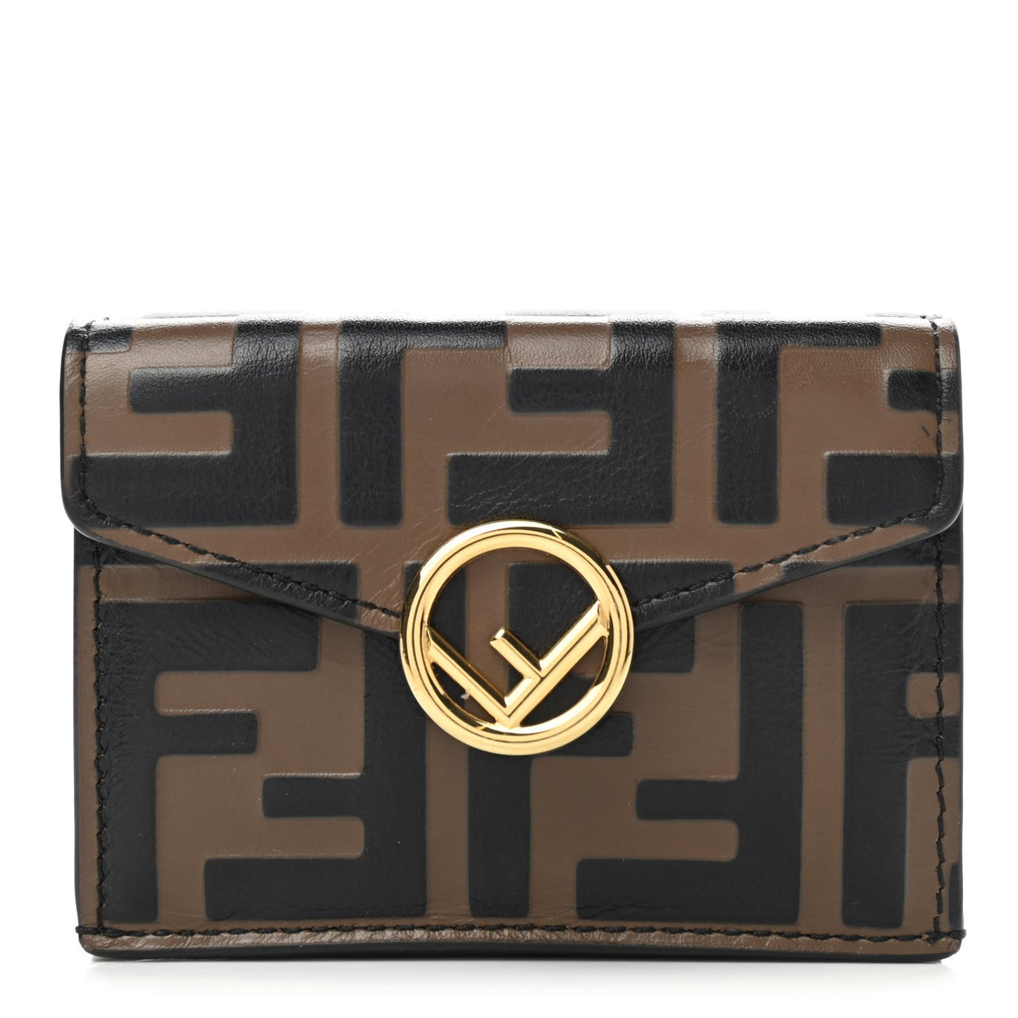 Vitello Soft F is Fendi Bi-Color FF 1974 Embossed Micro Tri-Fold Envelope Wallet Maya Black