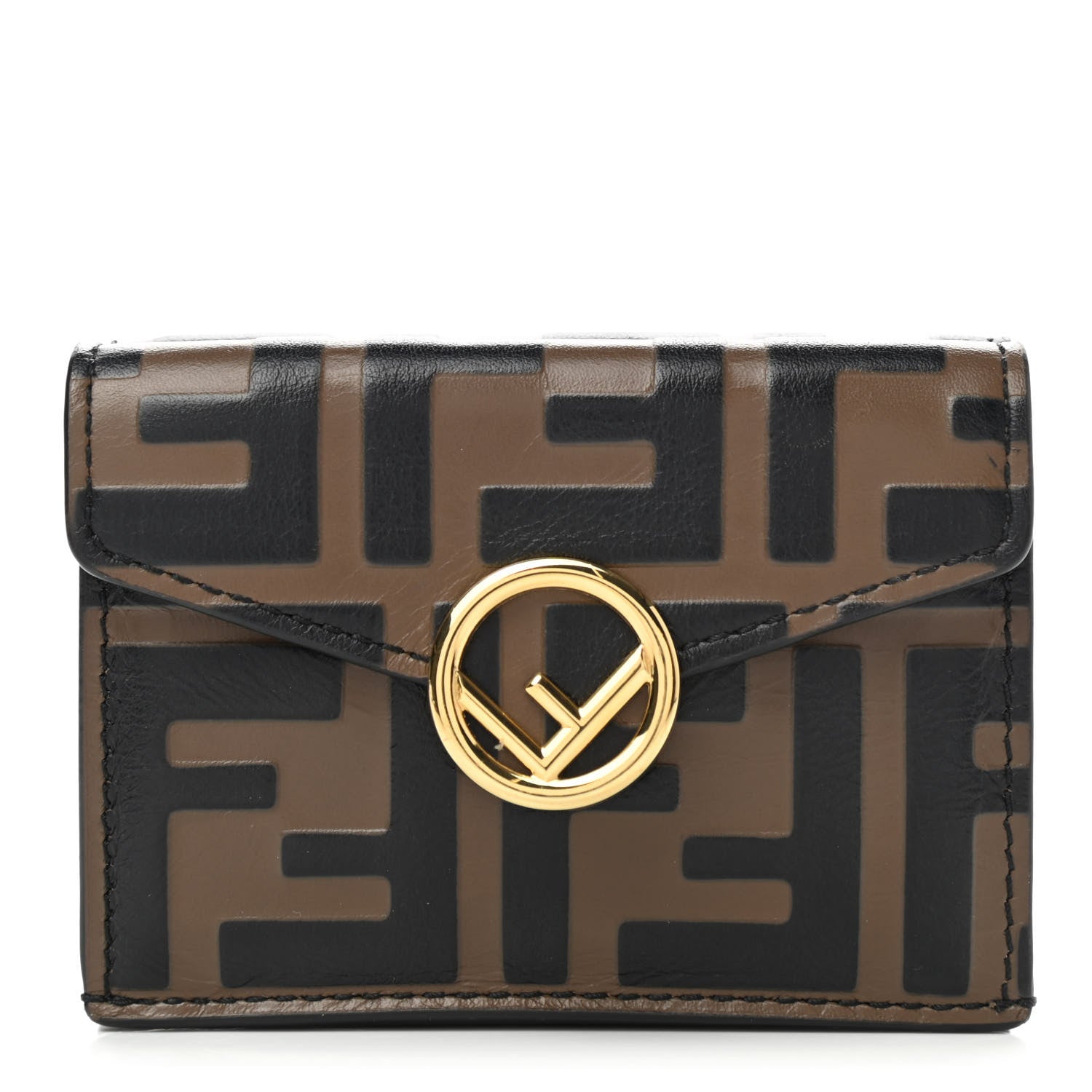 Fendi Vitello Soft F is Fendi Bi-Color FF 1974 Embossed Micro Tri-Fold Envelope Wallet Maya Black 1 of 8