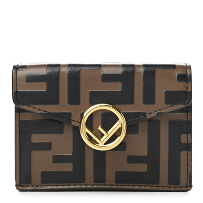 Fendi Vitello Soft F is Fendi Bi-Color FF 1974 Embossed Micro Tri-Fold Envelope Wallet Maya Black 1 of 8