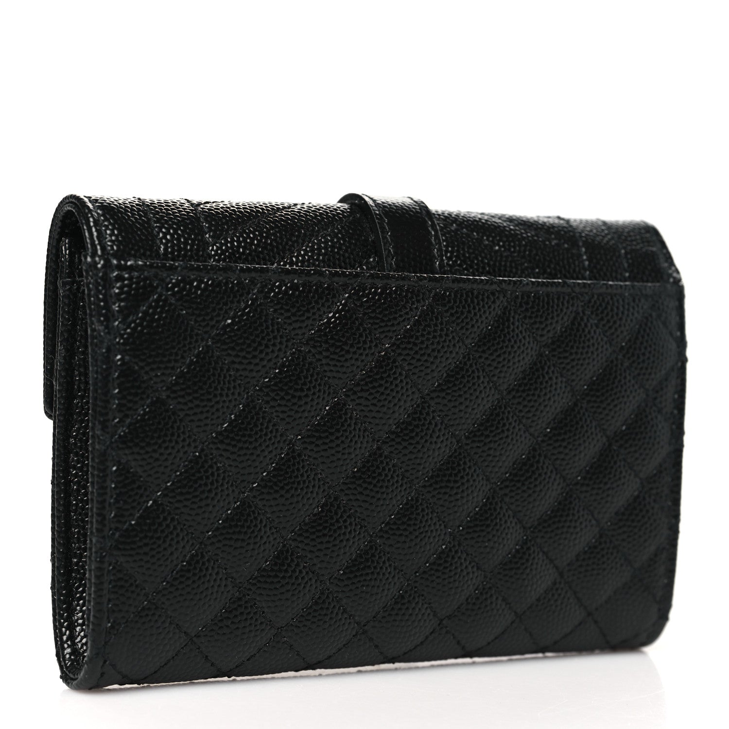 Saint Laurent Grain De Poudre Textured Mixed Matelasse Triquilt Small Monogram Envelope Wallet Black 3 of 9