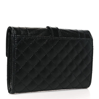 Saint Laurent Grain De Poudre Textured Mixed Matelasse Triquilt Small Monogram Envelope Wallet Black 3 of 9