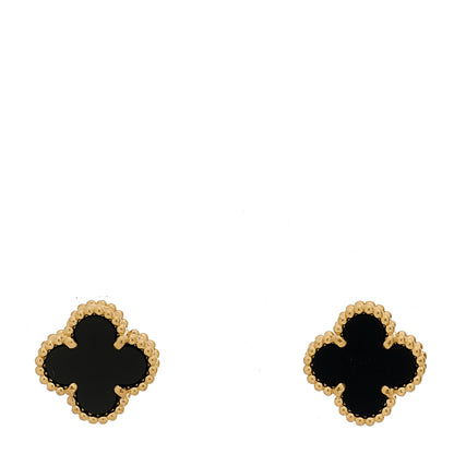 Van Cleef & Arpels 18K Yellow Gold Black Onyx Sweet Alhambra Earrings 1 of 5