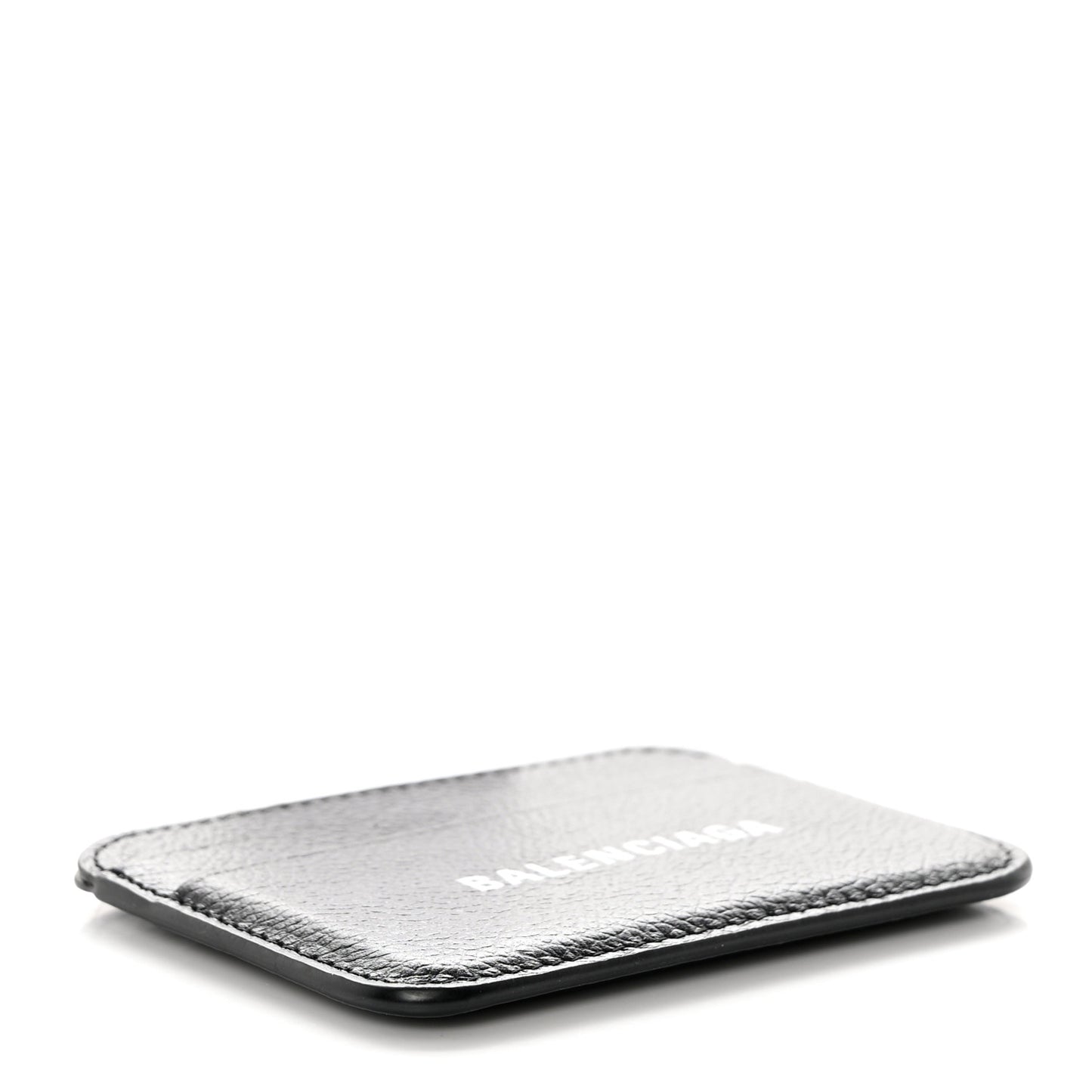 Grained Calfskin Logo Cash Rounded Card Holder Black White