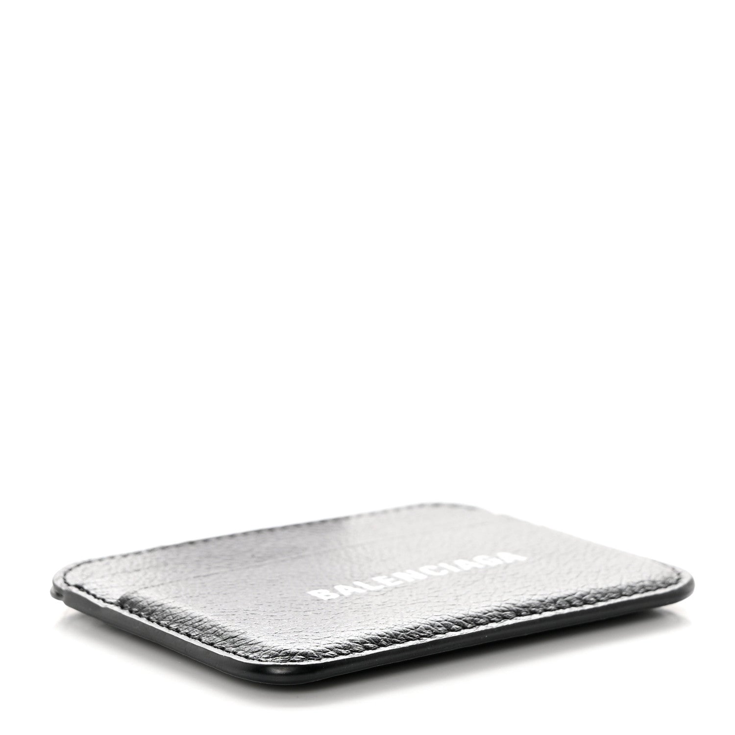 Balenciaga Grained Calfskin Logo Cash Rounded Card Holder Black White 4 of 9