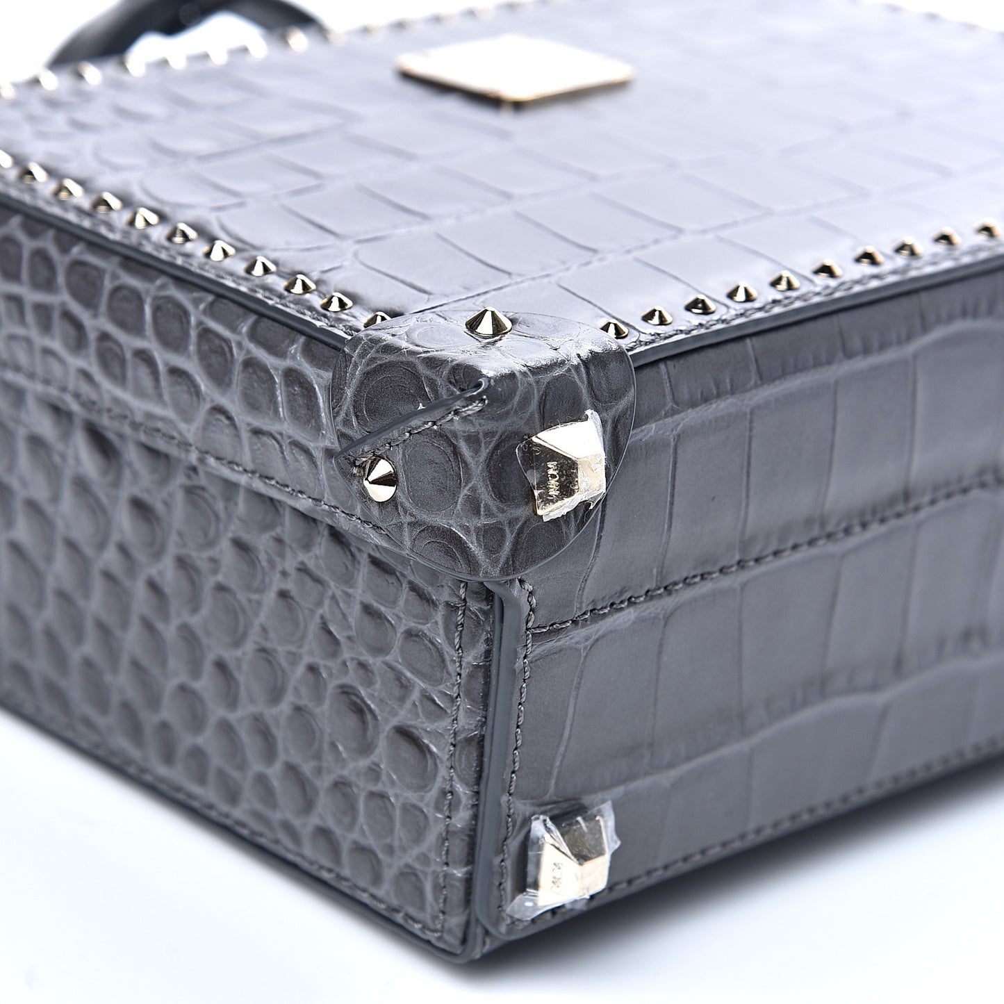 Calfskin Crocodile Embossed Small Berlin Crossbody Charcoal