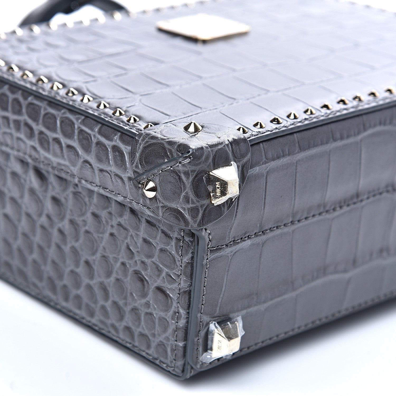 MCM Calfskin Crocodile Embossed Small Berlin Crossbody Charcoal 7 of 8