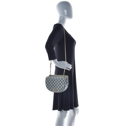 Valentino Garavani Nappa Denim Medium Rockstud Spike Halfmoon Saddle Bag Ivory Blue 3 of 14