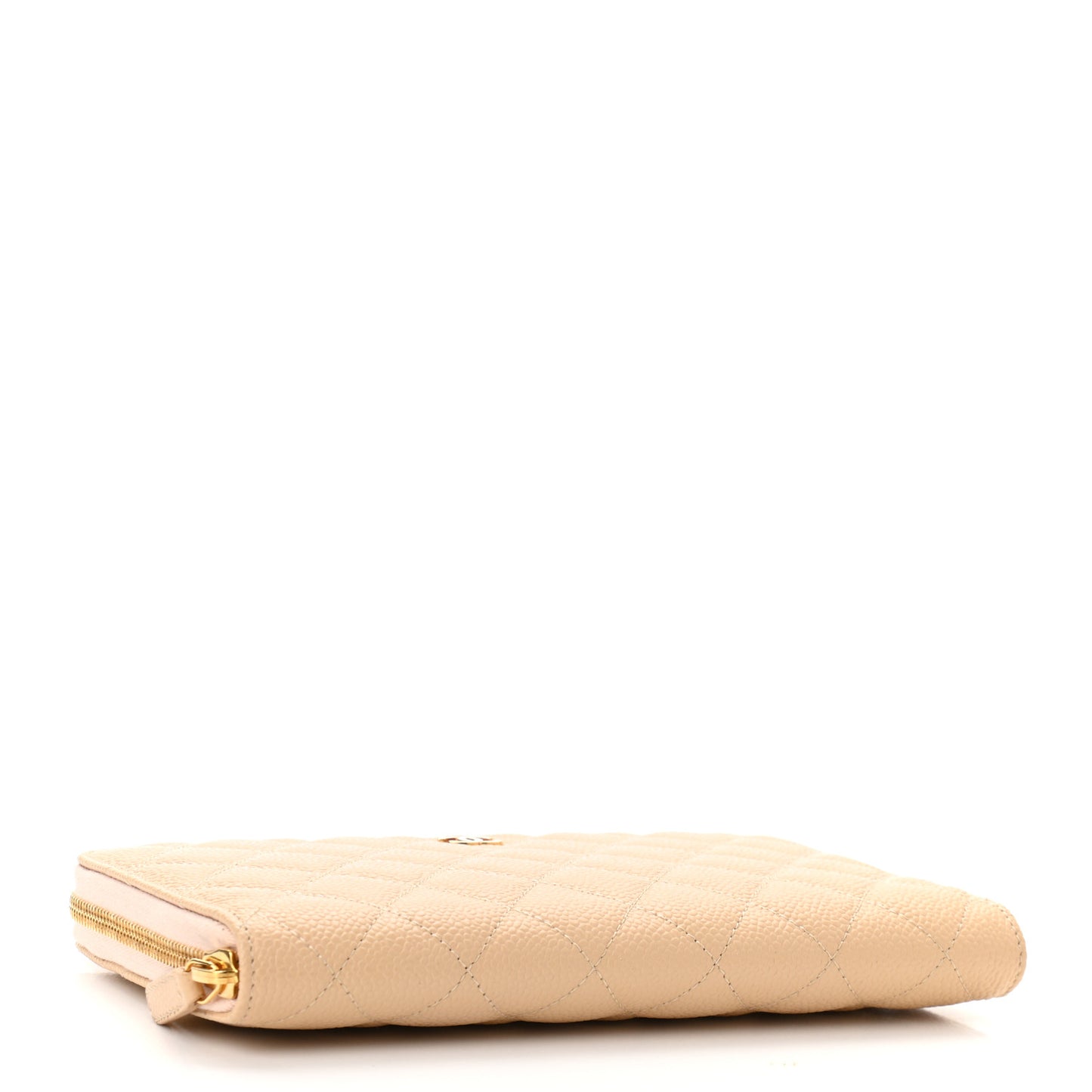 Caviar Quilted Large Zip Around Organizer Wallet Beige