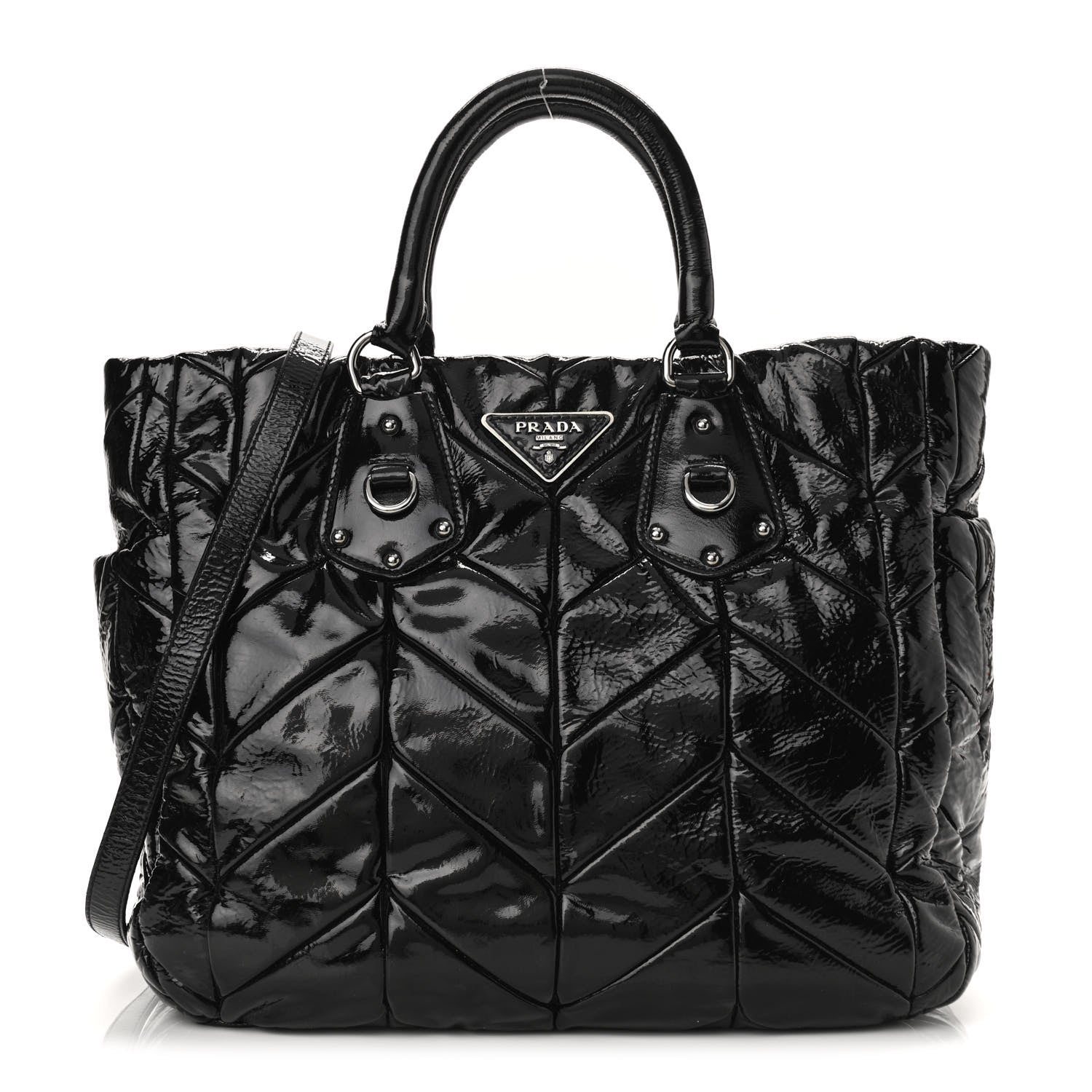 Prada Vernice Chevron Tote Black 1 of 9