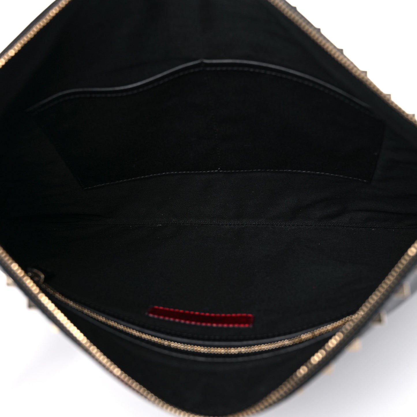 Vitello Oversized Rockstud Zip Wristlet Pouch Black