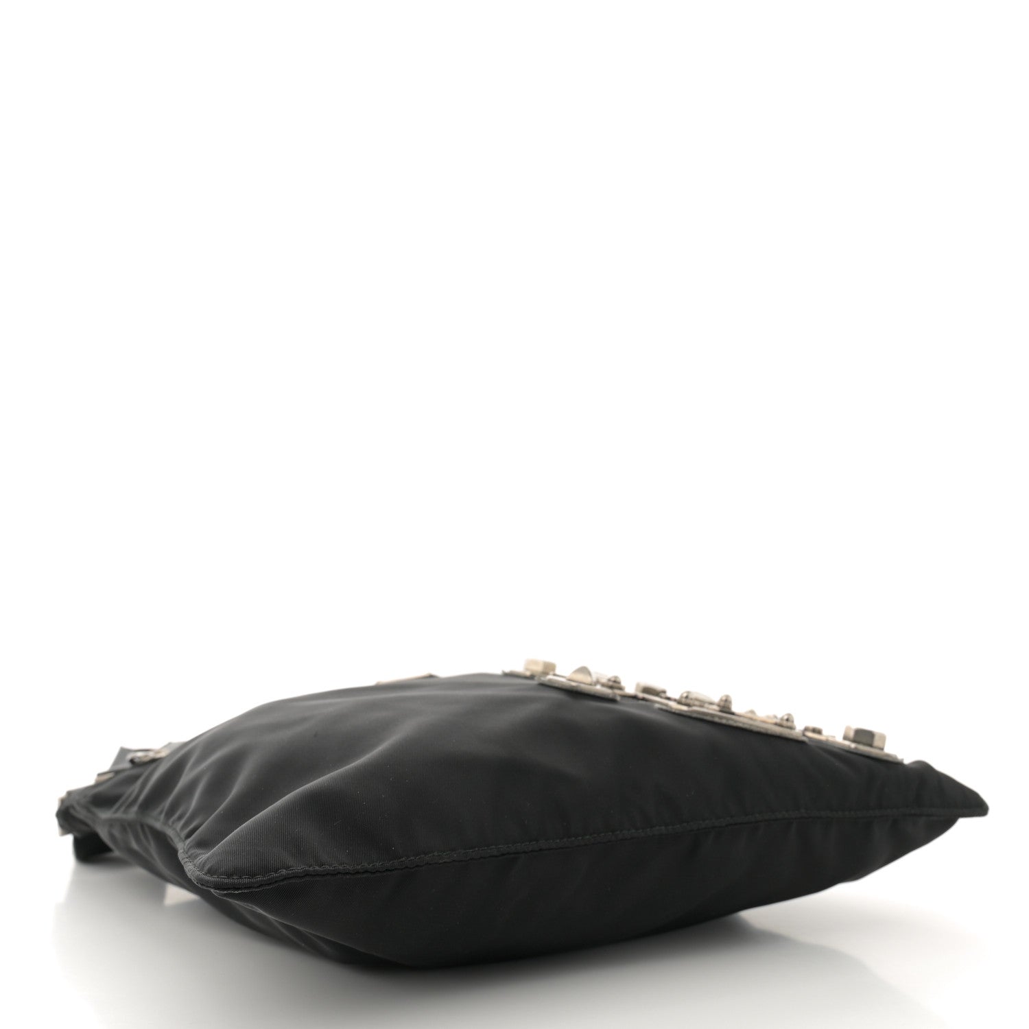 Prada Tessuto Nylon Saffiano Skull Flat Messenger Bag Black 4 of 11