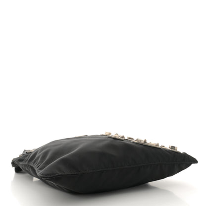 Prada Tessuto Nylon Saffiano Skull Flat Messenger Bag Black 4 of 11