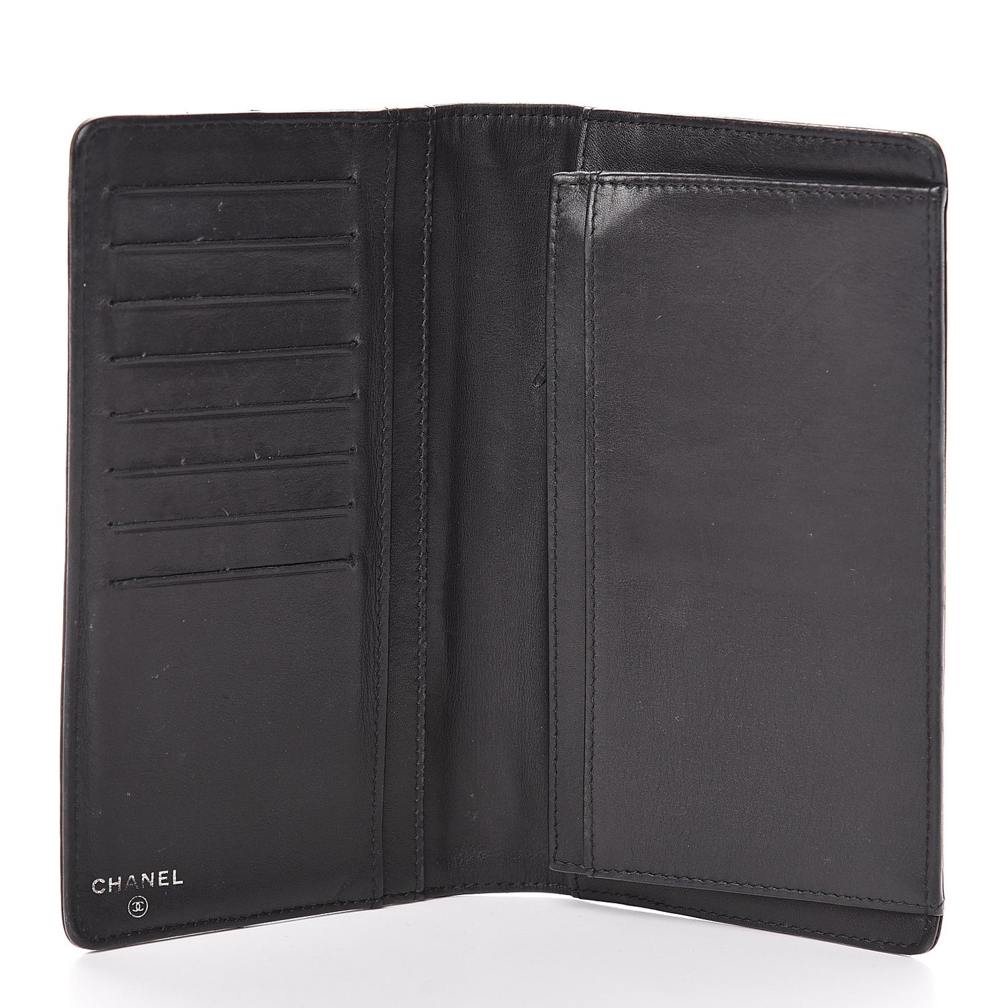 Lambskin Embossed Logo Yen Wallet Black