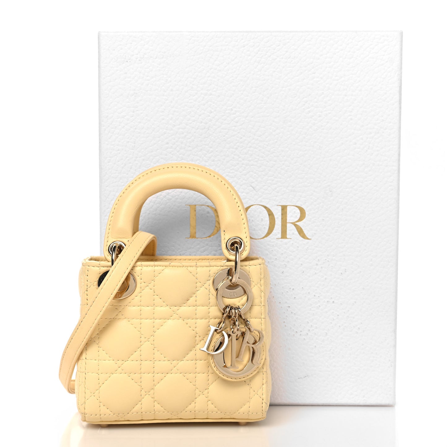 Lambskin Cannage Micro Lady Dior Soft Yellow