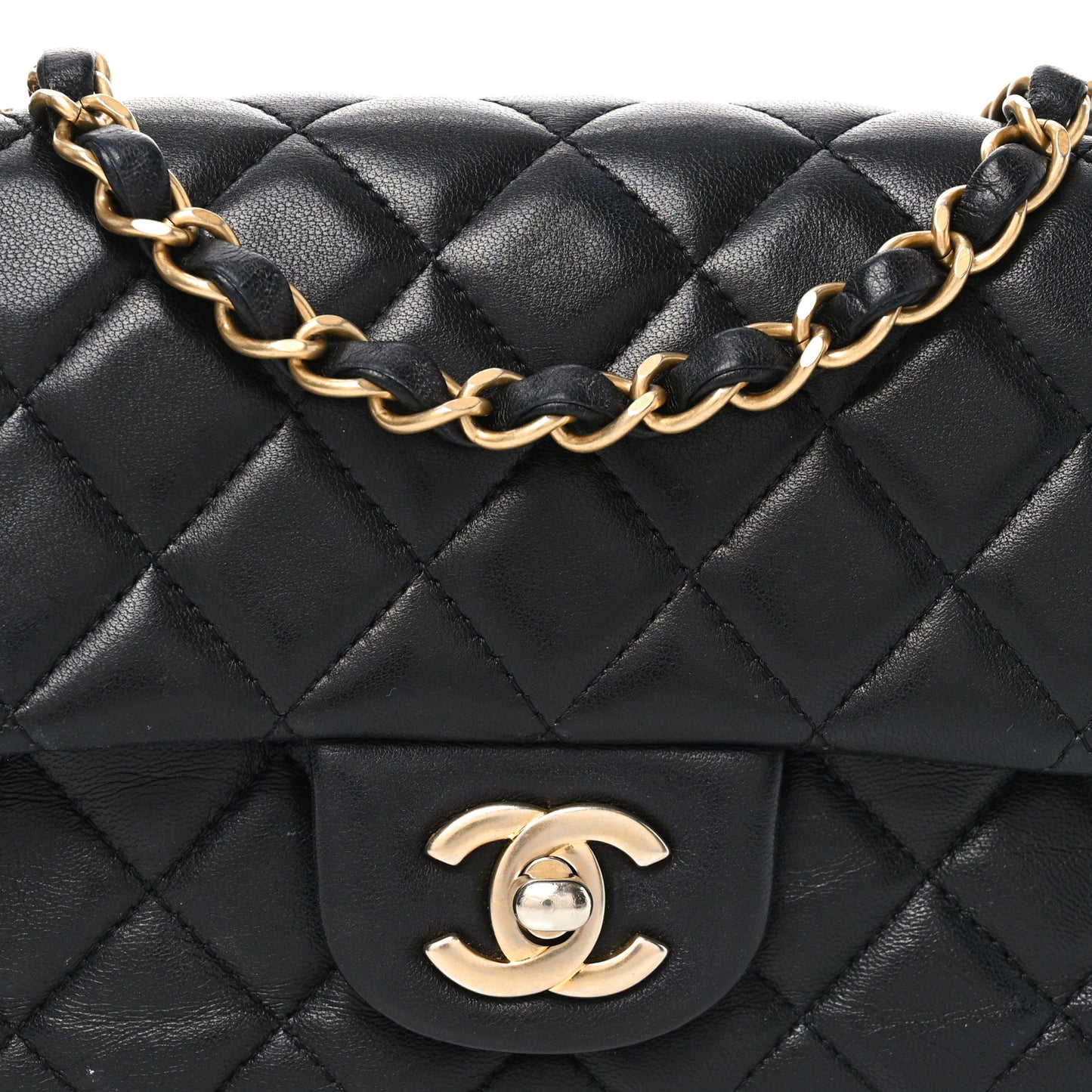Lambskin Quilted Mini Rectangular Flap Black