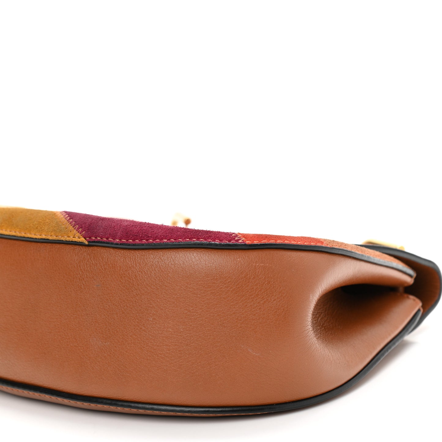 Calfskin Suede Rainbow Patchwork Drew Shoulder Bag Caramel