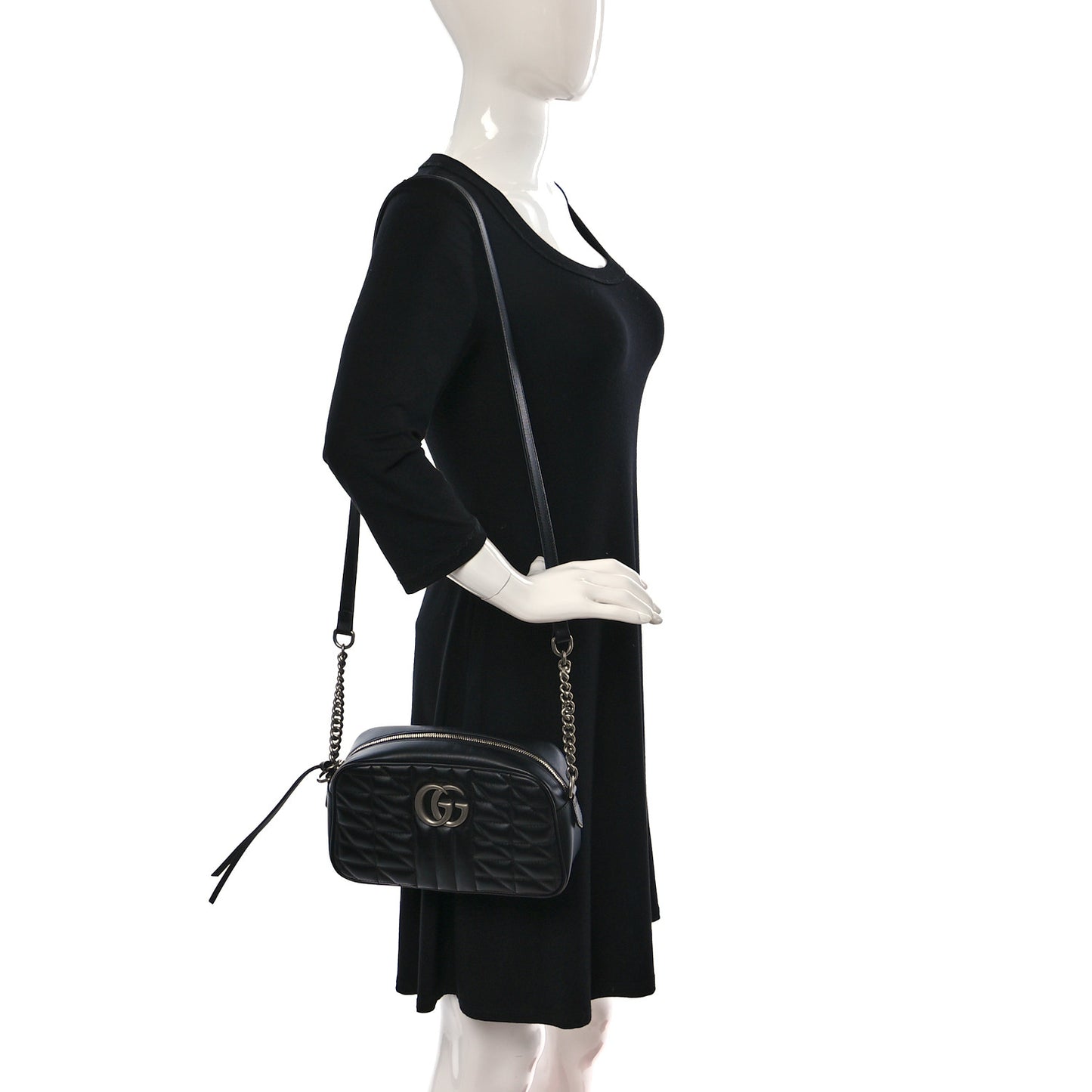 Calfskin Matelasse Aria Small GG Marmont Chain Shoulder Bag Black