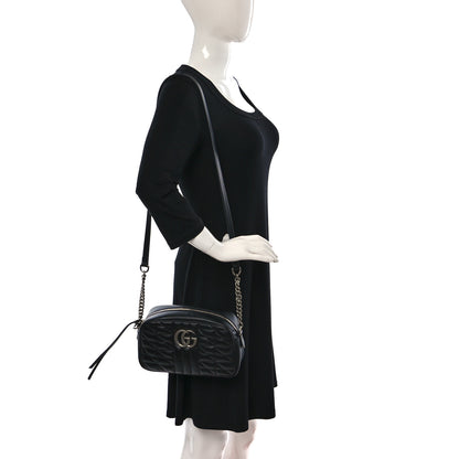 Gucci Calfskin Matelasse Aria Small GG Marmont Chain Shoulder Bag Black 2 of 9
