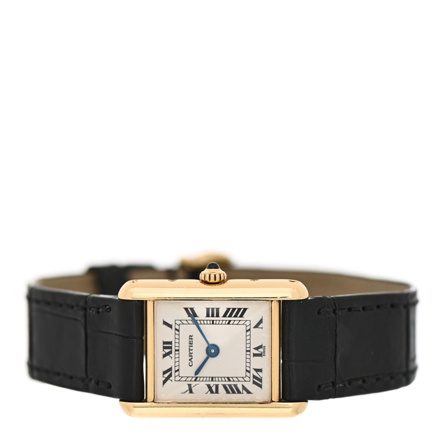 18K Yellow Gold Alligator 20mm Tank Louis Quartz Watch