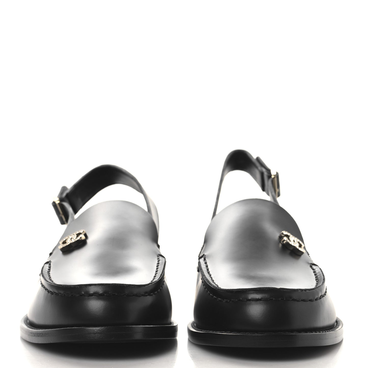 Calfskin Crystal CC Slingback Sandals 39.5 Black