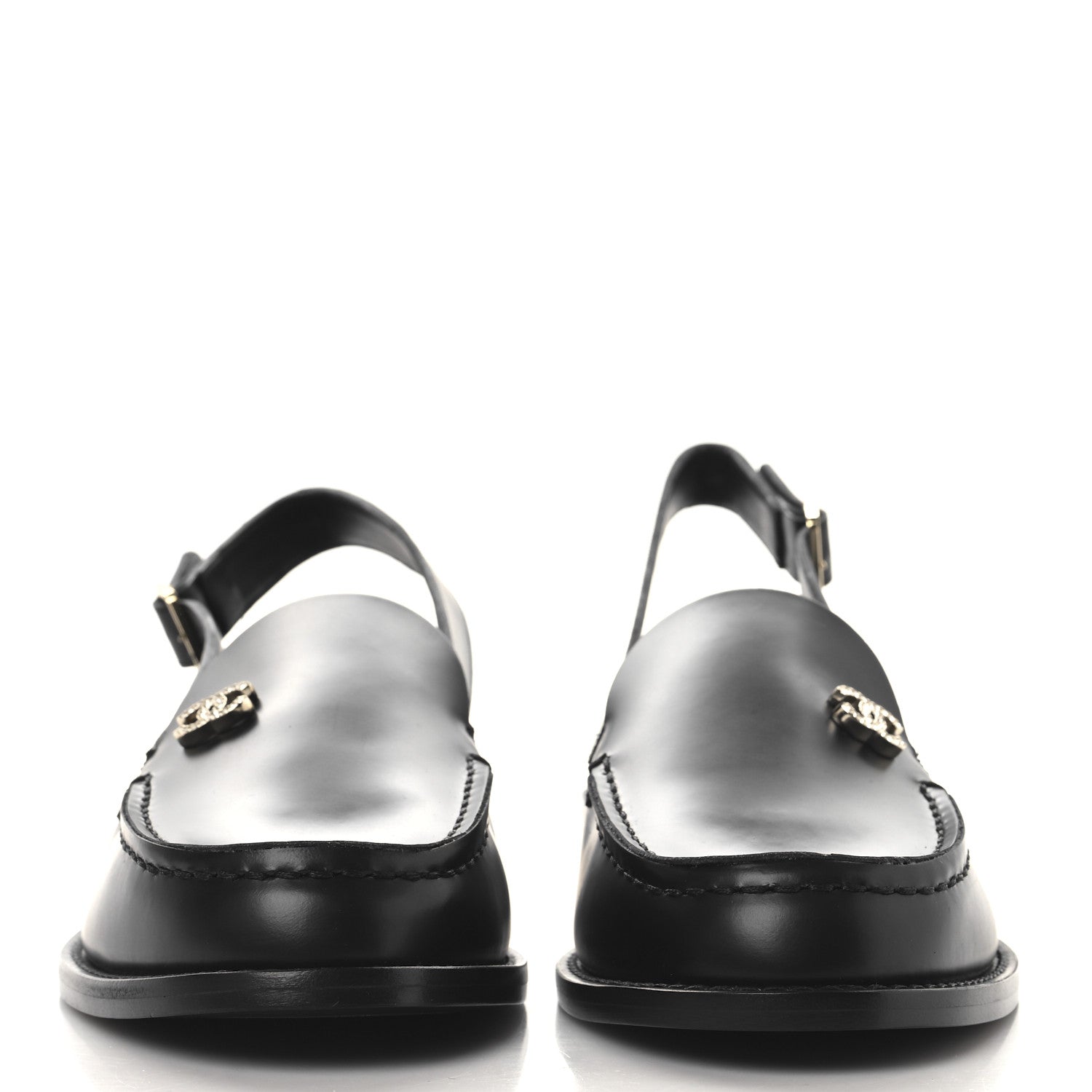 Chanel Calfskin Crystal CC Slingback Sandals 39.5 Black 3 of 10