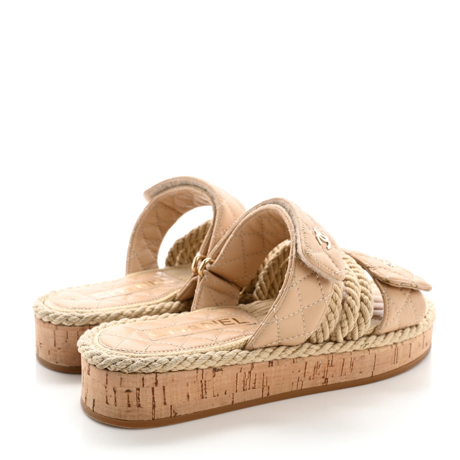 Chanel Cord Lambskin Quilted Logo Mules 35 Beige 5 of 13