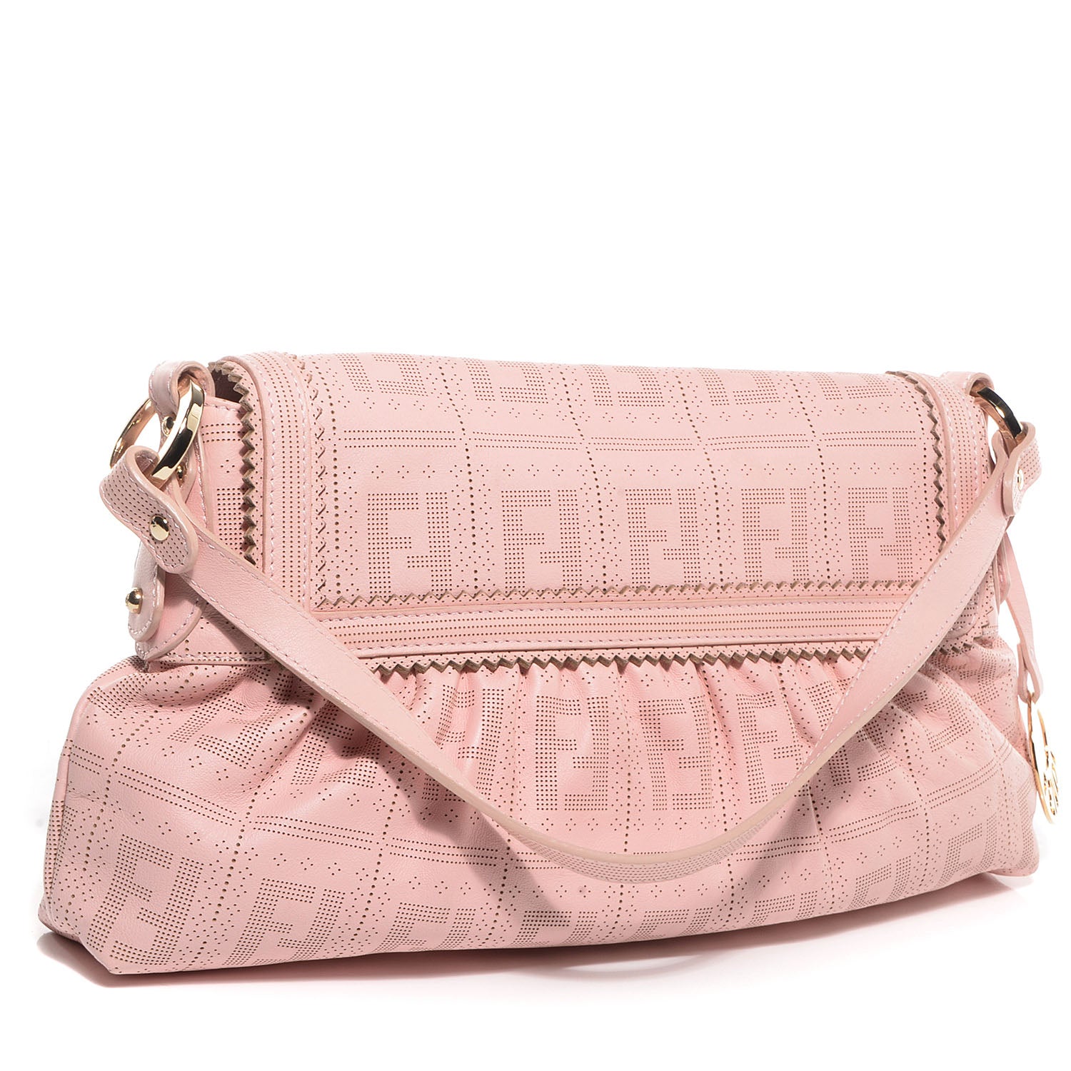Fendi Calfskin Perforated Small Chef Shoulder Bag Pink 76366