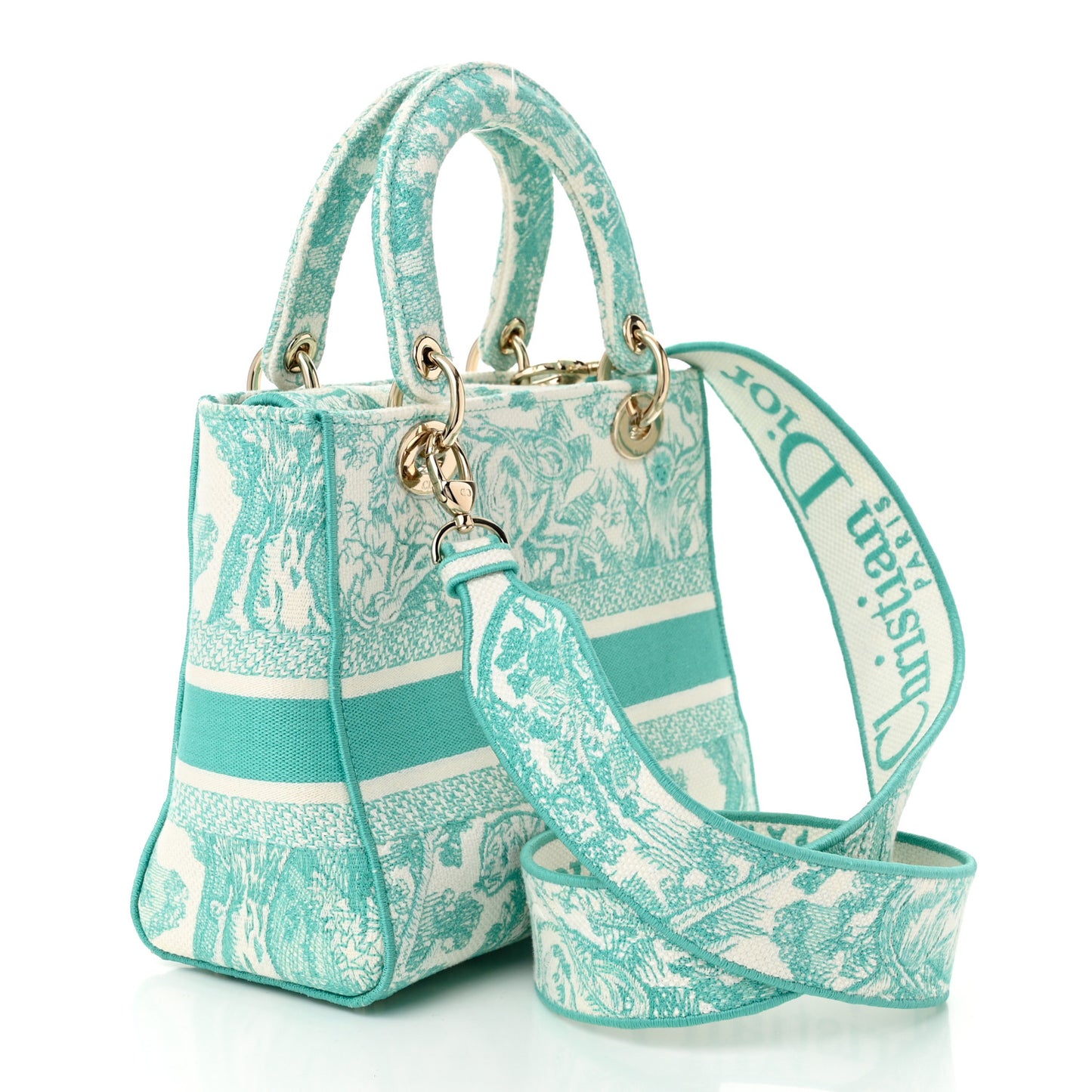 Canvas Toile De Jouy Embroidered Medium Lady D-Lite Aquamarina