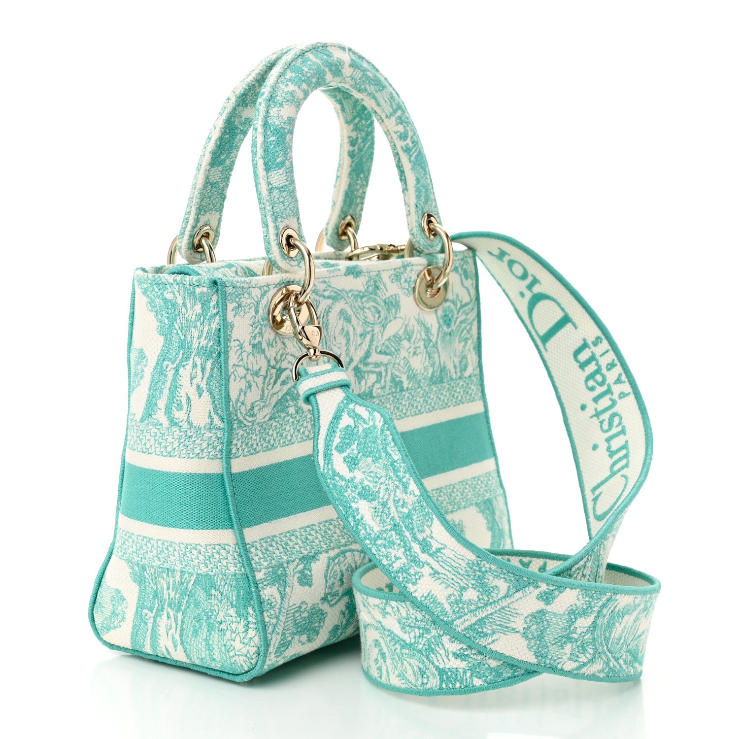 Christian Dior Canvas Toile De Jouy Embroidered Medium Lady D-Lite Aquamarina 3 of 10