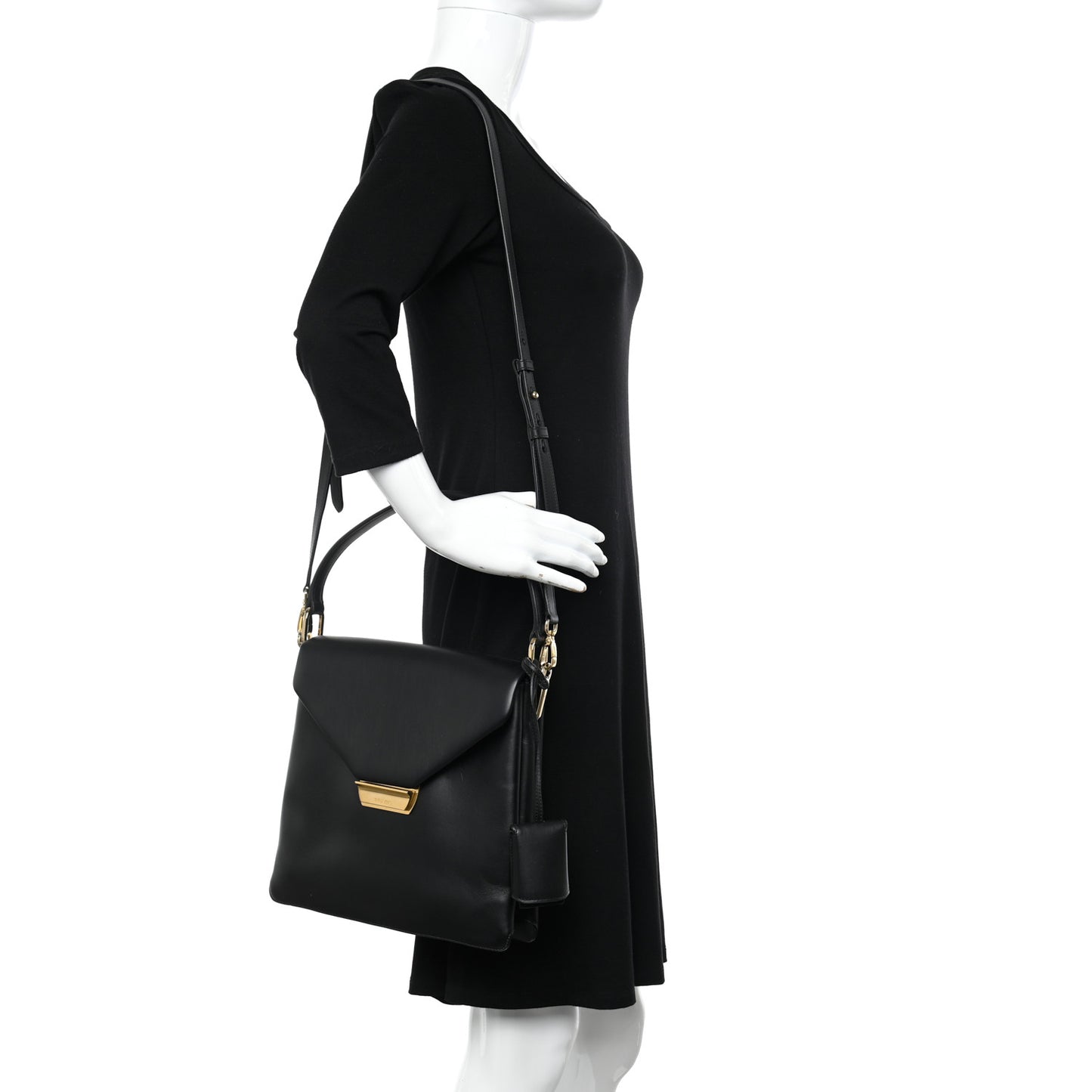 New Calfskin Medium Ingrid Top Handle Bag Black