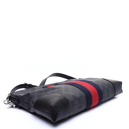 Gucci Soft GG Supreme Monogram Appia Calfskin Web East West Messenger Bag Black Grey 4 of 11