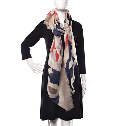 Chanel Cashmere Silk CC Scarf Beige Red 2 of 5