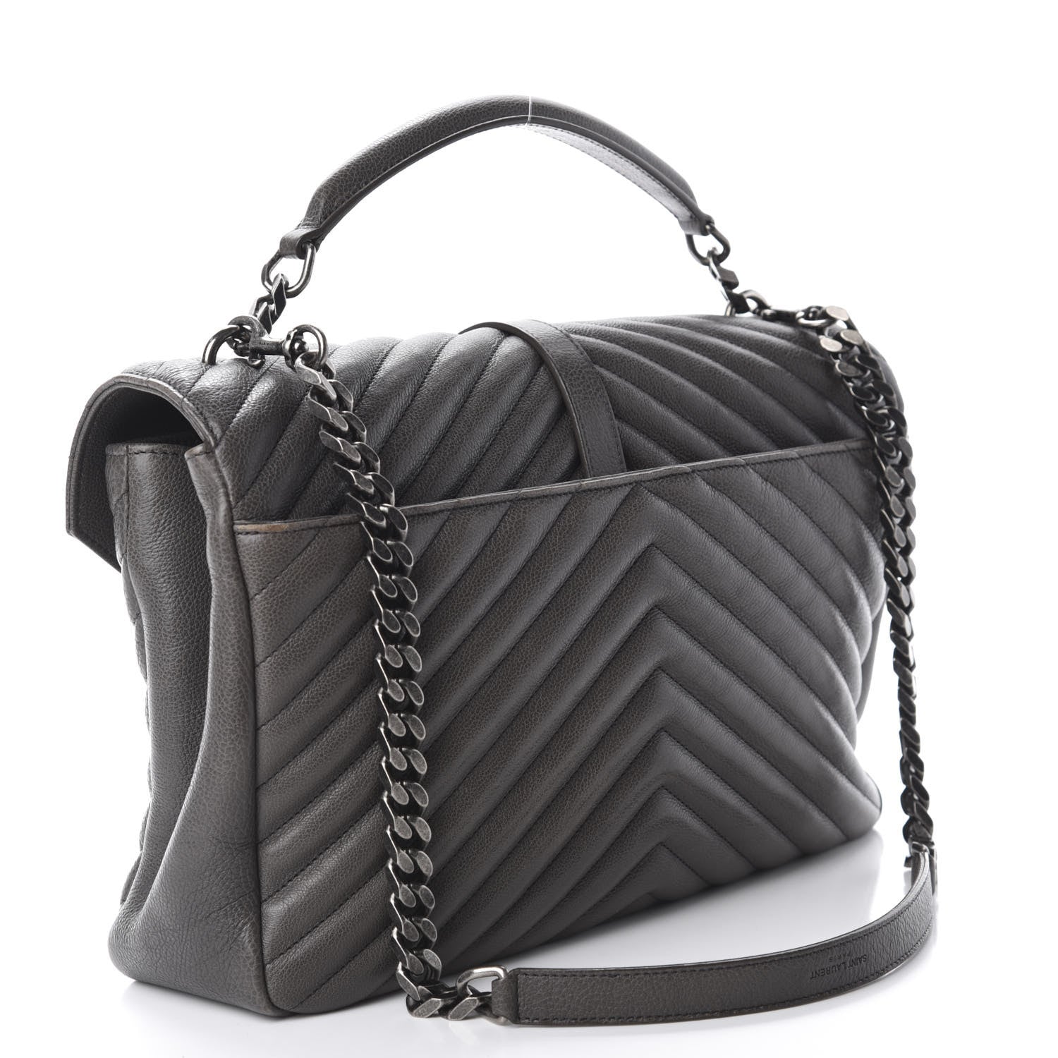 Saint Laurent Sheepskin Matelasse Chevron Monogram Large College Satchel Dark Anthracite 3 of 14