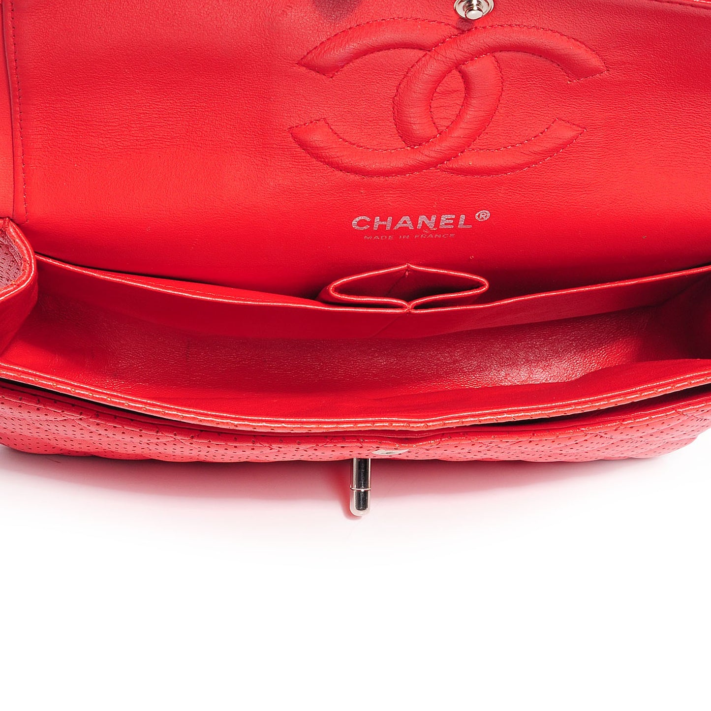 Lambskin Perforated Medium Double Flap Red