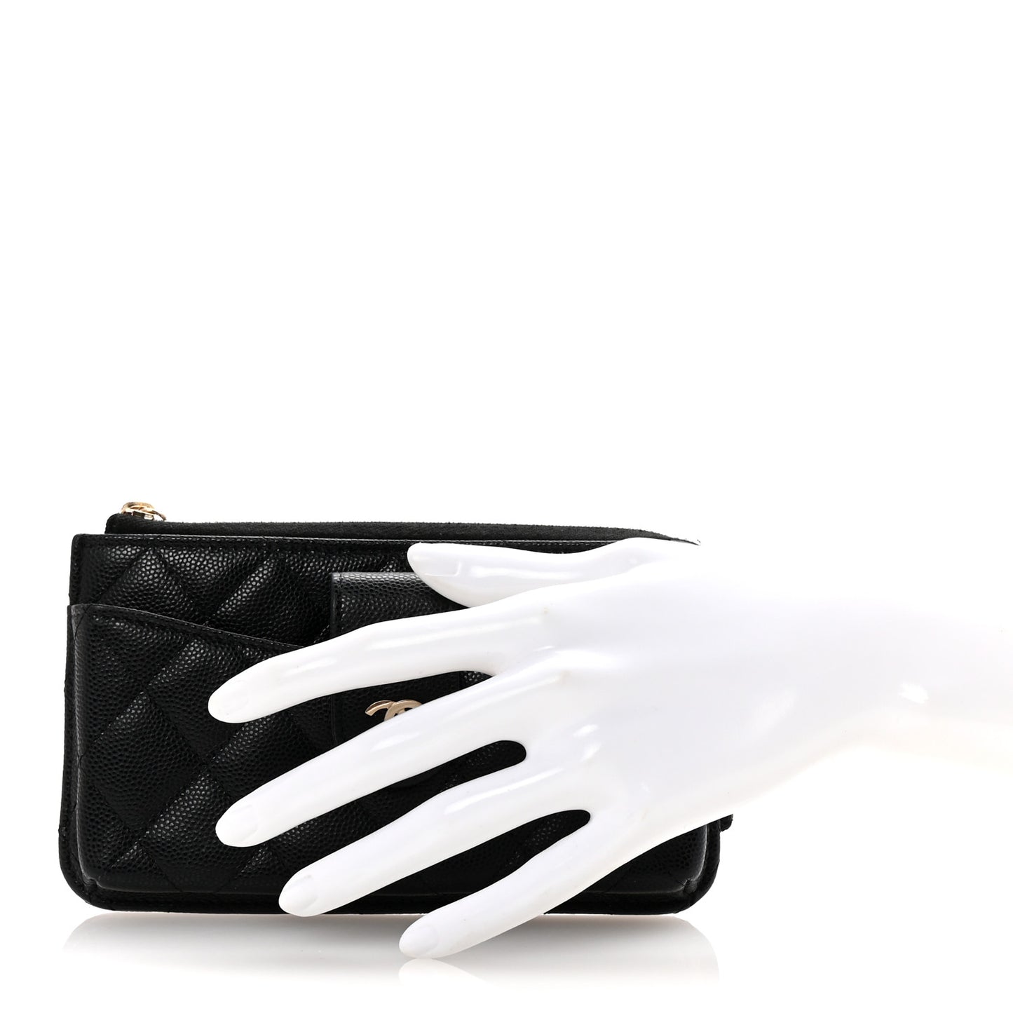Caviar Quilted Phone Holder Zip Clutch Black